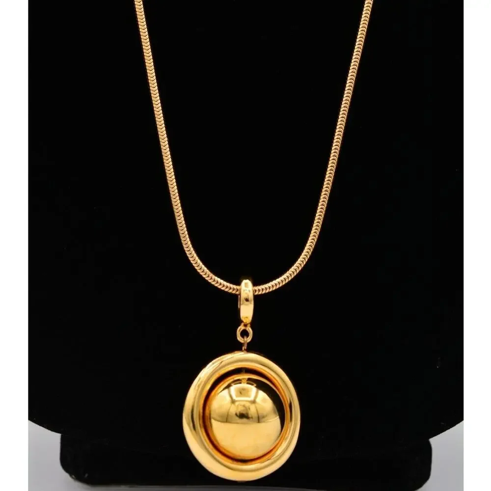 Liz Claiborne Vintage Necklace Gold Ball Pendant Snake Chain LCI Signed 1980s 9J
